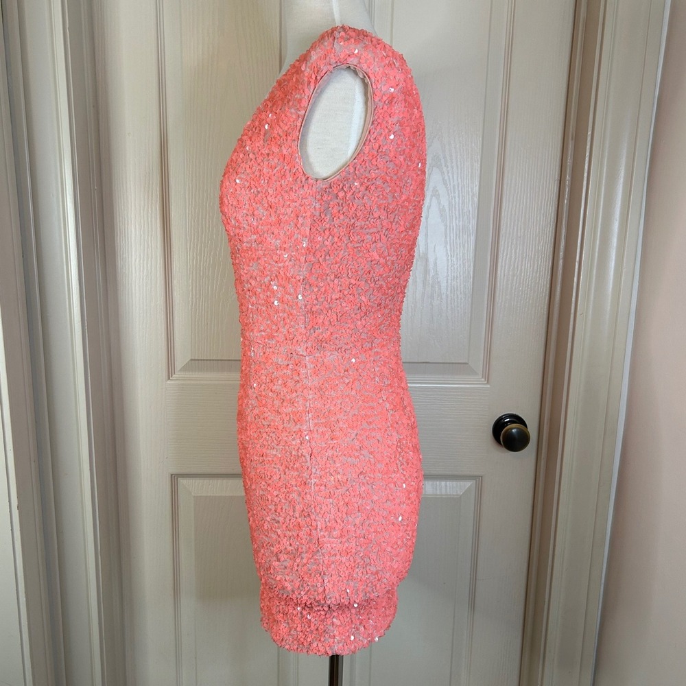 Helsi Jodi NWT Coral Sequin Mini Dress Sleeveless plunging Party Cocktail XS - Picture 2 of 11